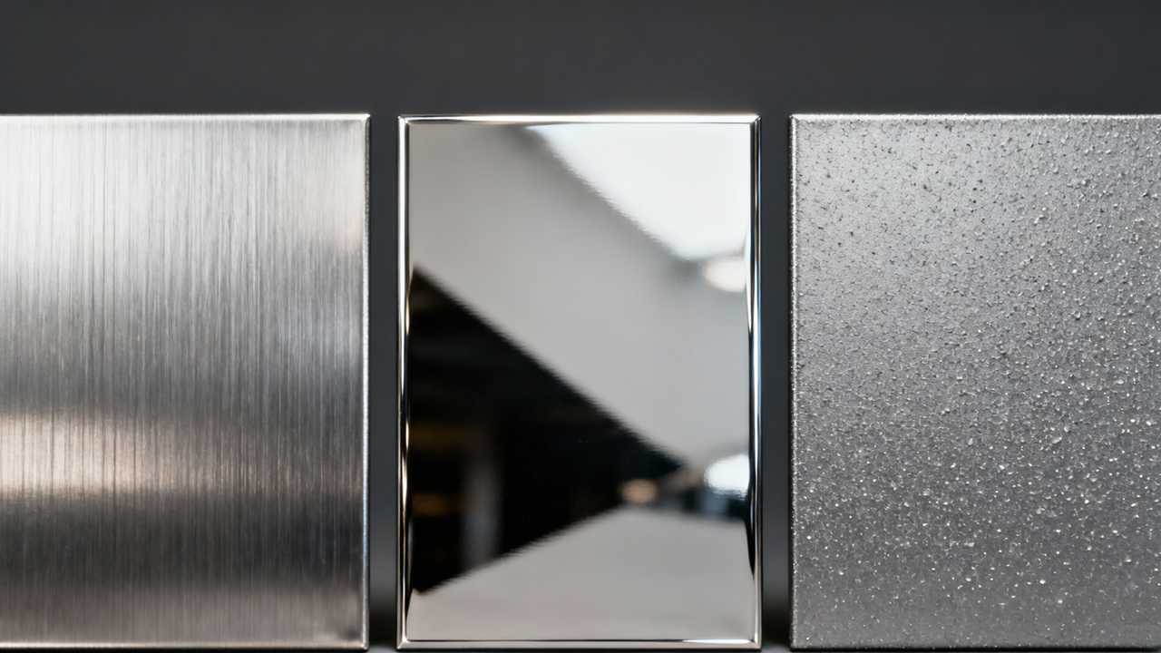 Stainless steel surface finish comparison: hairline, mirror, sandblasted